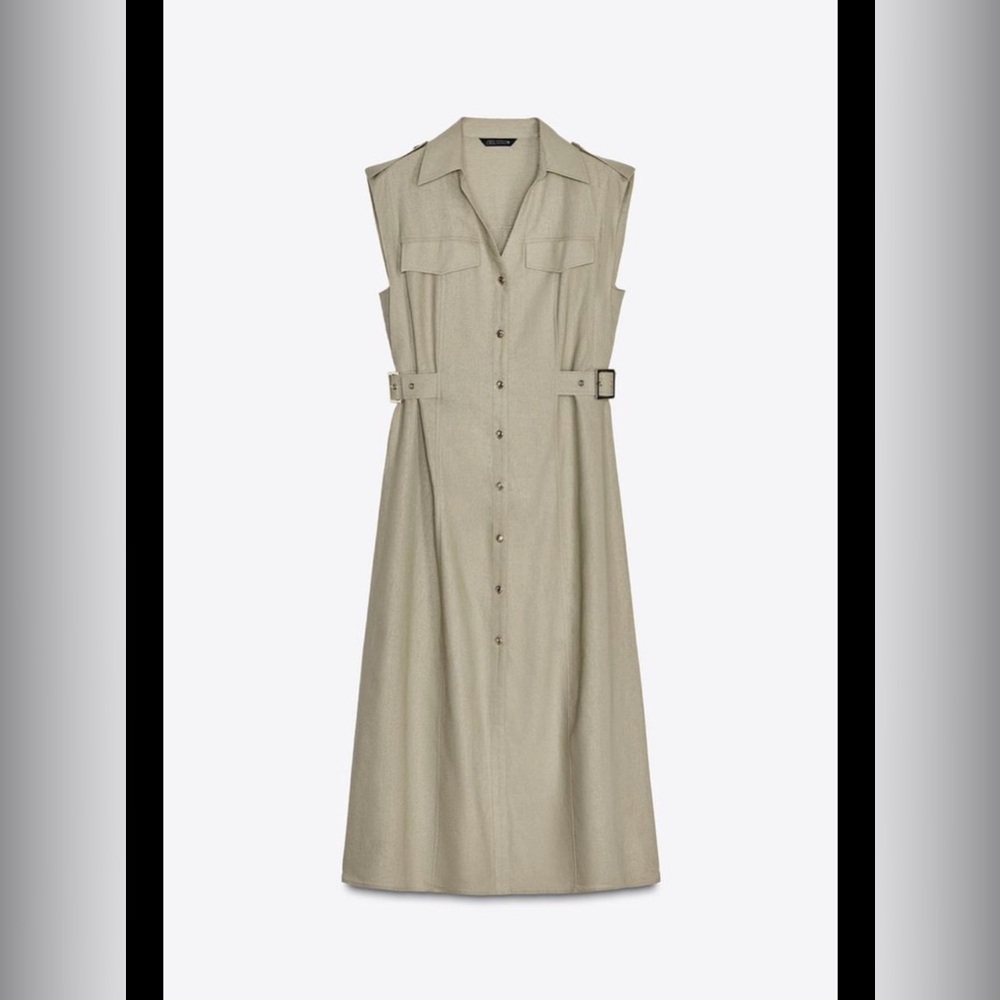Zara Sleeveless Button-Front Shirt Dress in Sage Green - Picture 2 of 14